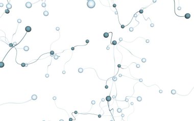 Sinir ağı. Sosyal ağ. Fütüristik DNA, deoksiribonükleik asit. Soyut molekül, hücre illüstrasyonu, miselyum. Açık arka plan. 3d illüstrasyon
