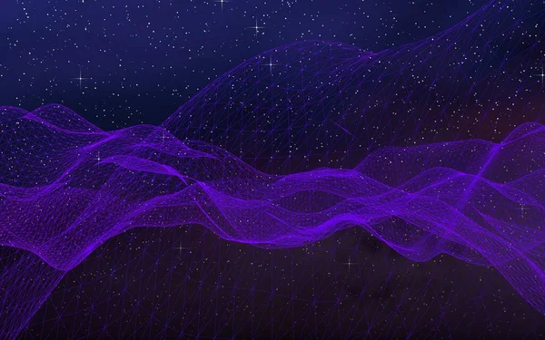 Paesaggio Ultravioletto Astratto Sfondo Scuro Griglia Ciberspazio Viola Rete Tech — Foto Stock
