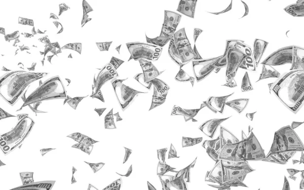 Літаючих Банкнот Доларів Ізольовані Білому Тлі Гроші Літають Повітрі 100 — стокове фото