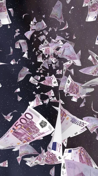 Flying Euro Banknotes Outer Space Starry Background Money Flying Outer — Stock Photo, Image