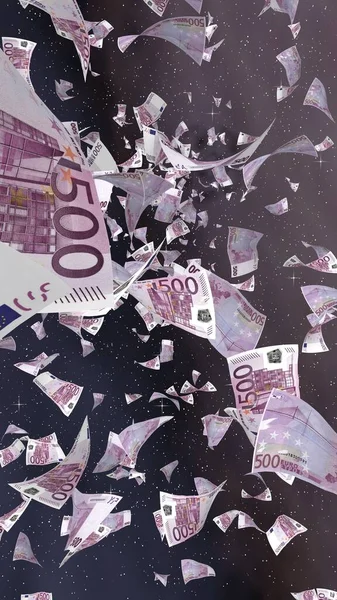 Fliegende Euro Banknoten Auf Einem Sternenhintergrund Weltall Geld Fliegt Den — Stockfoto