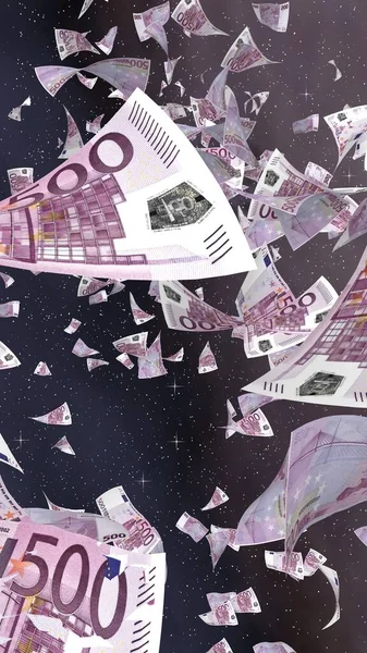 Billetes Euros Voladores Sobre Fondo Estrellado Del Espacio Exterior Dinero —  Fotos de Stock