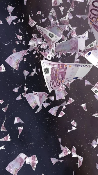 Billetes Euros Voladores Sobre Fondo Estrellado Del Espacio Exterior Dinero —  Fotos de Stock