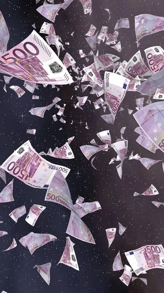 Billetes Euros Voladores Sobre Fondo Estrellado Del Espacio Exterior Dinero — Foto de Stock