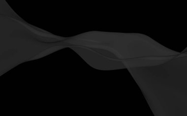 Siyah soyut arka plan. Kanat çırpan siyah eşarp. Rüzgâr siyah kumaşında sallanıyor. 3B illüstrasyon