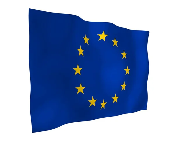 轻轻飘扬的欧盟旗帜被白色背景隔离 3D渲染 欧洲的象征 3D插图 — 图库照片