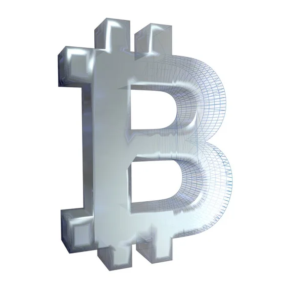 Bitcoin Işareti Platin Veya Gümüş Beyaz Bir Arka Plan Üzerinde — Stok fotoğraf