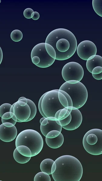 Dark background green mesh bubbles. Wallpaper, texture with bubble. 3D illustration