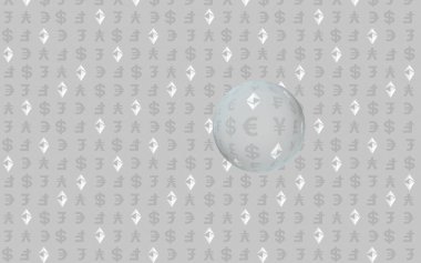 Gri bir arka plan üzerinde Ethereum klasik ve para birimi. Dijital kripto sembolü. Döviz balonu, dalga etkisi, piyasa dalgalanmaları. İş konsepti. 3d illüstrasyon