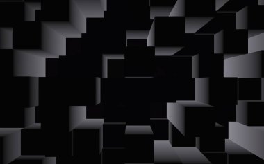 Soyut koyu zarif küp geometrik arka plan. Kaotik olarak gelişmiş dikdörtgen çubuklar. 3d Rendering, 3d illüstrasyon