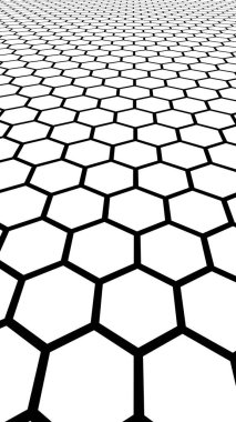 Beyaz arka plan daki siyah petek. Çokgen in perspektif görünümü petek gibi görünüyor. Biyometrik geometri. Dikey görüntü yönlendirmesi. 3d illüstrasyon