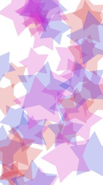 Beyaz arkaplanda çok renkli yarı saydam yıldızlar. Dikey görüntü yönlendirmesi. 3B illüstrasyon