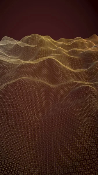 茶色の背景に抽象的な風景 サイバースペースグリッド ハイテクネットワーク 被写界深度 3Dイラスト — ストック写真