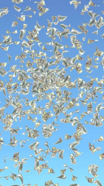 Flygande Dollarsedlar Isolerade Blå Bakgrund Pengar Flyger Luften 100 Amerikanska — Stockfoto