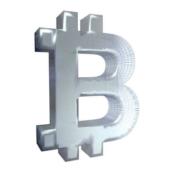 Bitcoin Sign Platinum Silver Turns Blue Grid White Background Illustration — Stock Photo, Image