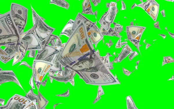 Kromakeyle Izole Edilmiş Uçan Dolar Banknotları Havada Para Uçuyor 100 — Stok fotoğraf