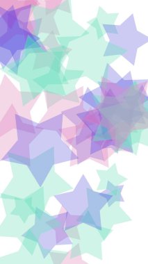 Beyaz arka plan üzerinde çok renkli yarı saydam yıldızlar. Pembe tonları. 3d illüstrasyon