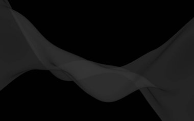 Siyah soyut arka plan. Kanat çırpan siyah eşarp. Rüzgâr siyah kumaşında sallanıyor. 3B illüstrasyon