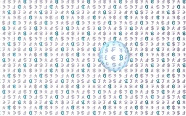 Bitcoin ve para birimi beyaz bir arka plan üzerinde. Dijital kripto sembolü. Döviz balonu, dalga etkisi, piyasa dalgalanmaları. İş konsepti. 3d illüstrasyon