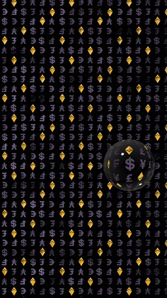 以之以他的经典和货币在黑暗的背景 数字加密符号 货币泡沫 波效应 市场波动 经营理念 — 图库照片
