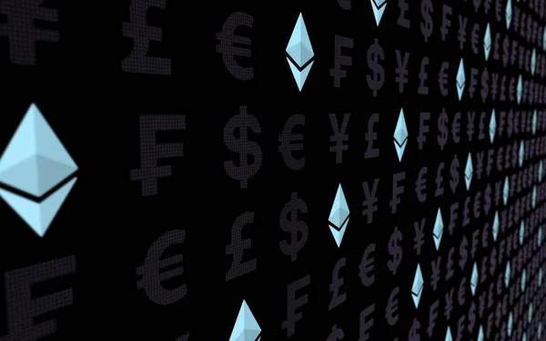 Ethereum Crystal Currency Dark Background Digital Crypto Currency Symbol Business — Stock Photo, Image