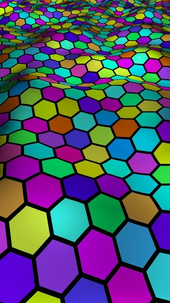 Honeycomb Multi Colored Perspective View Polygon Look Honeycomb Wavy Surface — Stock Photo, Image