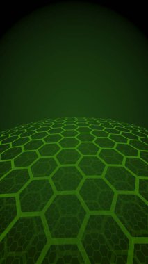 Bal peteklerinin çok katmanlı küresi, koyu arkaplanda sarı, sosyal ağ, bilgisayar ağı, teknoloji, küresel ağ. 3B illüstrasyon