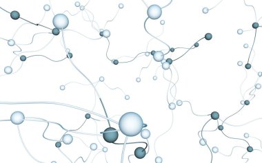 Sinir ağı. Sosyal ağ. Fütüristik DNA, deoksiribonükleik asit. Soyut molekül, hücre illüstrasyonu, miselyum. Açık arka plan. 3d illüstrasyon