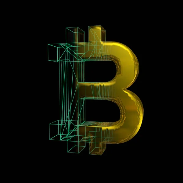 Bitcoin Signe Grille Verte Transforme Sur Fond Noir Illustration — Photo
