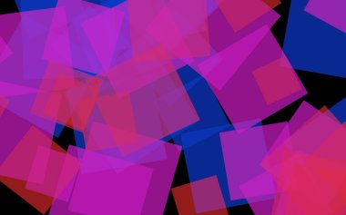 Koyu arka plan üzerinde çok renkli yarı saydam kareler. Pembe tonları. 3d illüstrasyon