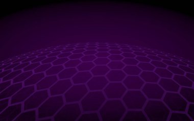 Çok katmanlı bal peteği küresi, koyu bir arka planda mavi, sosyal ağ, bilgisayar ağı, teknoloji, küresel ağ. 3B illüstrasyon