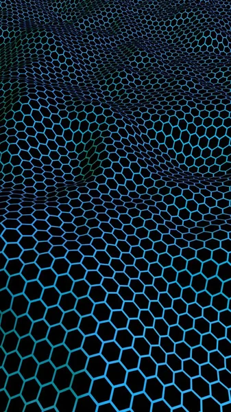Honeycomb Wave Effekt Blå Grön Bakgrund Perspektivvy Polygon Ser Som — Stockfoto