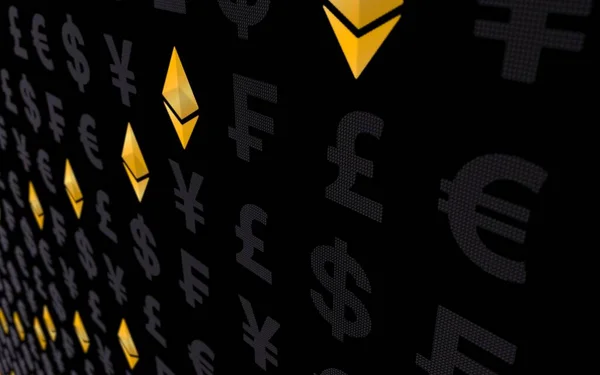 Ethereum Clásico Moneda Sobre Fondo Oscuro Signatura Criptográfica Digital Concepto — Foto de Stock
