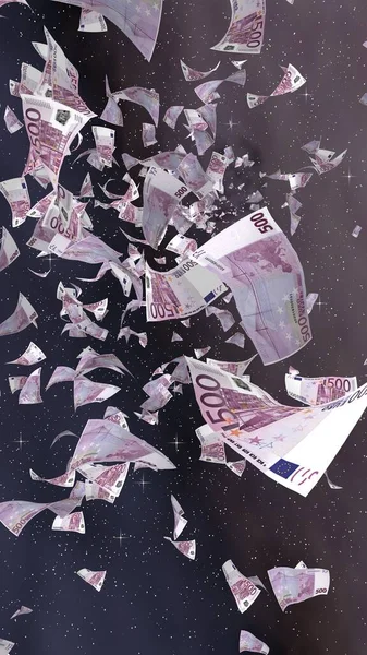 Flying Euro Banknotes Outer Space Starry Background Money Flying Outer — Stock Photo, Image