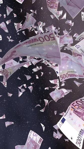 Billetes Euros Voladores Sobre Fondo Estrellado Del Espacio Exterior Dinero —  Fotos de Stock