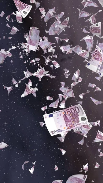 Banconote Euro Volanti Uno Sfondo Stellato Spaziale Esterno Soldi Che — Foto Stock