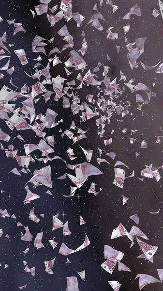 Летающие Банкноты Евро Звездном Фоне Космоса Деньги Летят Открытом Космосе — стоковое фото