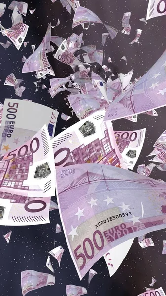 Billets Euros Volants Sur Fond Étoilé Espace Extra Atmosphérique Argent — Photo