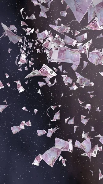 Flying Euro Banknotes Outer Space Starry Background Money Flying Outer — Stock Photo, Image