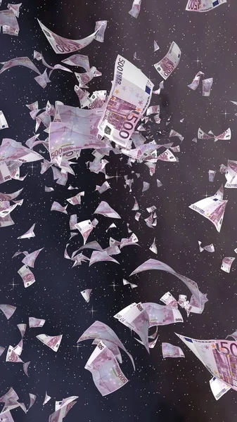 Billetes Euros Voladores Sobre Fondo Estrellado Del Espacio Exterior Dinero —  Fotos de Stock