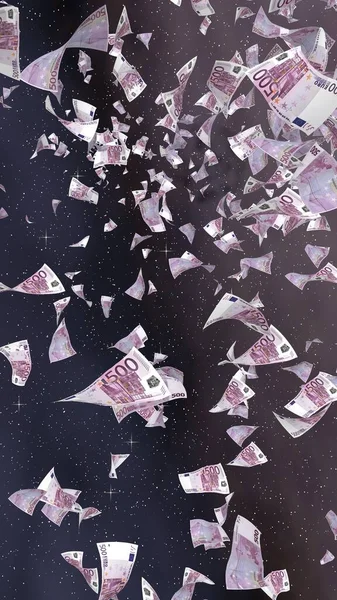 Billetes Euros Voladores Sobre Fondo Estrellado Del Espacio Exterior Dinero —  Fotos de Stock