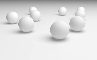 Beyaz soyut arka plan. Beyaz toplar beyaz arka planda izole edilmiş. 3B illüstrasyon