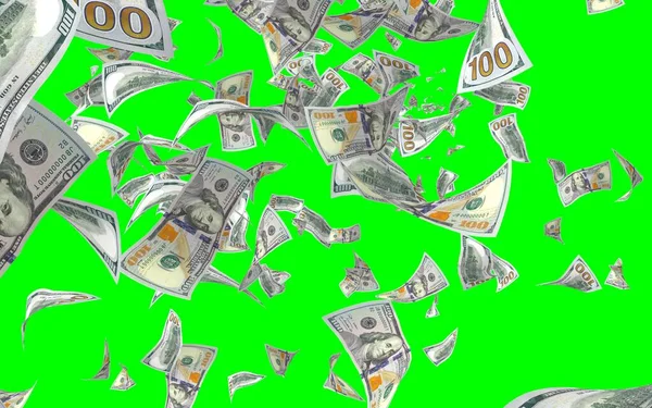 Billets Volants Dollars Isolés Sur Chromakey Argent Vole Dans Les — Photo