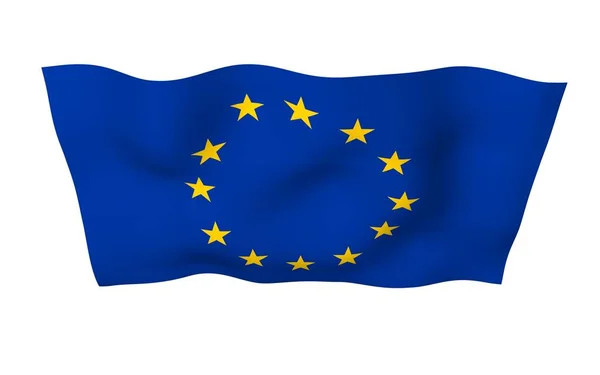 Levemente Acenando Bandeira União Europeia Isolado Fundo Branco Renderização Símbolo — Fotografia de Stock