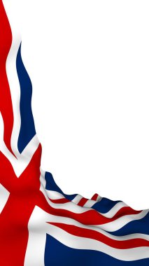 Büyük Britanya bayrağı sallayarak. İngiliz bayrağı. Birleşik Krallık of Büyük Britanya ve Kuzey İrlanda. İngiltere'de devlet sembolü. 3D çizim