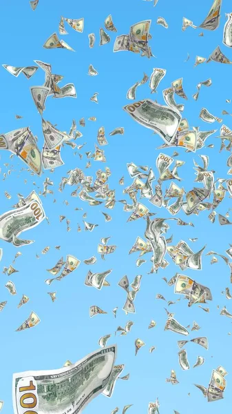 Notas Dólares Voadores Isoladas Num Fundo Azul Dinheiro Está Voar — Fotografia de Stock