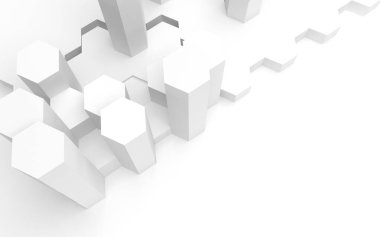 Bal peteği olan beyaz soyut bir arkaplan. Altıgen çubukları beyaz arkaplanda izole edilmiş. 3B illüstrasyon