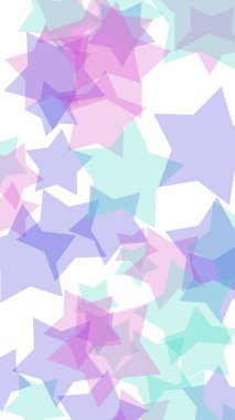 Beyaz arka plan üzerinde çok renkli yarı saydam yıldızlar. Pembe tonları. 3d illüstrasyon