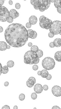 Bitcoin ekonomik balonu. Şifreli para birimi 3 boyutlu illüstrasyon. İş konsepti. Beyaz arka planda gümüş baloncuklar. Bit, Coin, madencilik konsepti