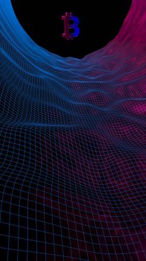 Soyut karanlık arka planda dijital para birimi sembolü Bitcoin. Kripto para piyasasının büyümesi. İş, finans ve teknoloji konsepti. 3d illüstrasyon